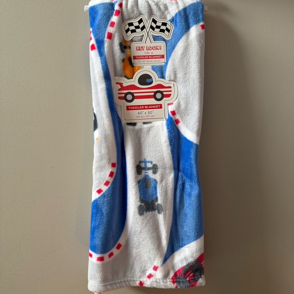 NEW Racing Car Toddler Blanket F1 Cars Look 40” x 50” Nap Time Back to School